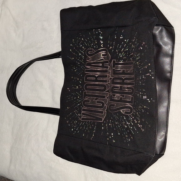 🌟 Victoria’s Secret Black Canvas Sparkle Tote Bag - Picture 3 of 16